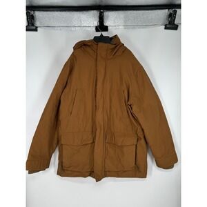 REI Co-op Insulated Down Jacket Men's Large Camel Hiking Outdoor Hooded Full Zip